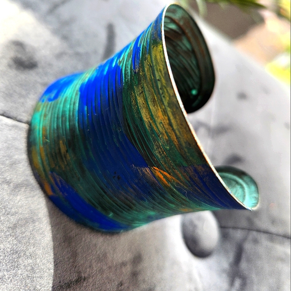 Blue & Green Painted Cuff Bracelet